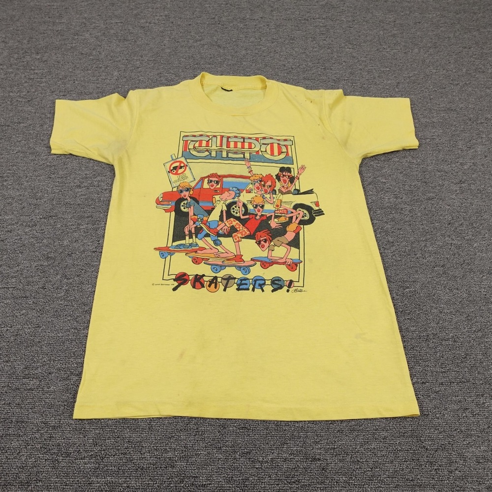 Vintage Junoh Sportswear Shirt Small Yellow Skaters Single Stitch Graphic 80s